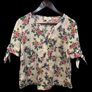 Charter Club Luxury Womens Petite Medium 100% Linen Blouse Cottagecore Grandma